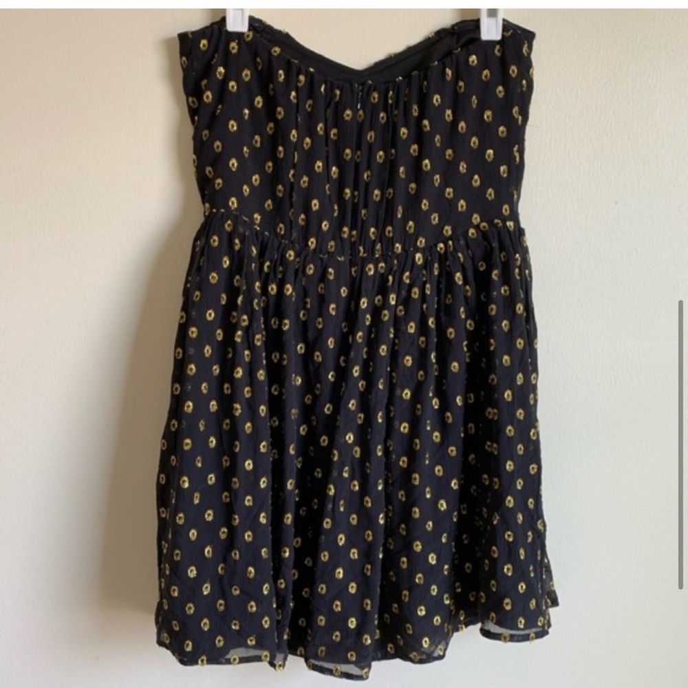 Greylin Size L Silk Dress Strapless Black Gold Mini Flowy Sexy Classy Wedding
